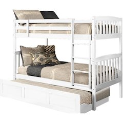 Claire Twin Wood Bunk Bed and Trundle Bed in White-Mattresses Not Included