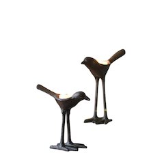 Set Of Two Cast Iron Bird Tea Light Holders