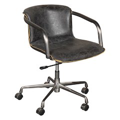Chiavari Swivel Office Chair in Antique Ebony Leather and Antique Zinc