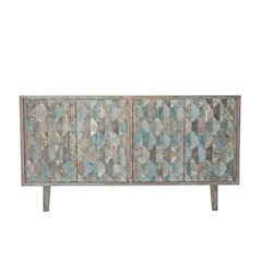 Hexagonal Wood Sideboard with 2 Shelves, Vintage Teal TV Stand for Living Room