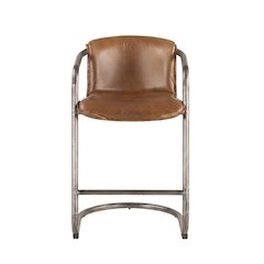 Leather Upholstered Counter Stool with Footrest, Bar Chair, Brushed Nickel