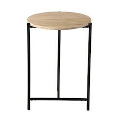 Charleston 18" Side Table in Travertine Stone and Iron