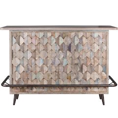 Reclaimed Wood Home Bar Cabinet with Drawers, Vintage Teal
