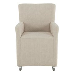 Linen Upholstered Wheeled Armchair, Modern Accent Chair for Living Room ,Beige
