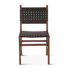 Lisbon Dining Chair in Black Leather with Royal Brown Finish