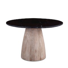 Palm Desert 48" Round Dining Table with Black Marble and Whitewash Modern Base
