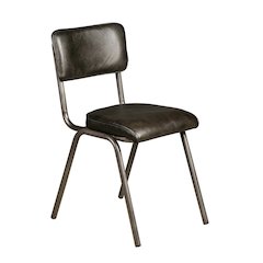 William Dining Chair in Ebony Leather and Iron