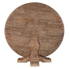 54 Inch Round Wood Dining Table, Solid Pedestal Kitchen Table, Antique Oak