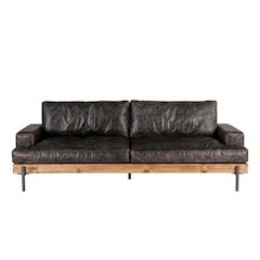 Leather Upholstered Sofa with Distressed Finish, Modern Couch, Antique Zinc