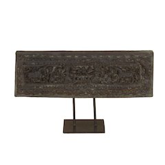 Curio 20" Carved Wood Panel on Iron Stand