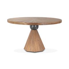 Rustic Revival Natural Teak Wood with Black Marble Pedestal