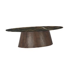 Caldera 52" Oval Coffee Table in Lava Marble with Dark Mango Base