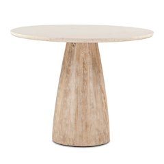 Palm Desert Natural White Marble Dining Table with Modern Washed Wood Base