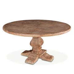 60-Inch Round Mango Wood Dining Table in Antique Oak Finish, Belen Kox