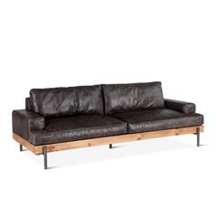 Distressed Antique Ebony Leather Sofa, Sofa