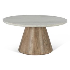 Caldera Coffee Table with White Travertine and Light Oak Base