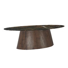 Caldera 90" Oval Dining Table in Lava Marble with Dark Oak base