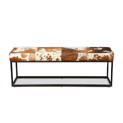 Melbourne 54in Iron and Brown Cowhide Leather Bench