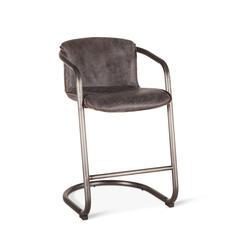 Distressed Antique Ebony Leather Counter Chairs, Belen Kox