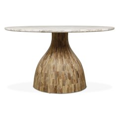 Fargo 54" Dining Table in Capri Beige Marble with Mango Wood Base