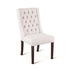 Chloe Dining Chair In Off White Linen With Weathered Teak Legs