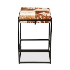 Melbourne 17" Iron and Brown Cowhide Leather Counter Stool
