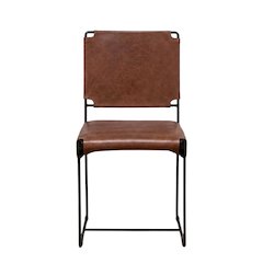 Top-Grain Leather Dining Chair with Reclaimed Iron Legs for Kitchen Table, Brown