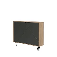 Slim 2-Door Storage Accent Cabinet, Floating And Wall Mount Bar, Nutmeg
