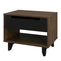 Black Nightstand with Folding Door and Rustic Style, Matte Black Lacquer Finish