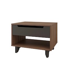Nightstand 1-Drawer And Folding Door, Walnut & Charcoal