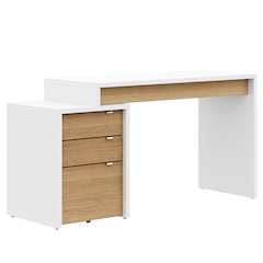 2-Piece Home Office With Desk & 3-Drawer Filling Cabinet, White & Natural Maple