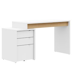 2-Piece Home Office With Desk & 3-Drawer Filling Cabinet, White & Natural Maple