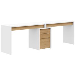 3-Piece Home Office With Multi-Purpose Storage & Desks, White & Natural Maple