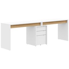 3-Piece Home Office With Multi-Purpose Storage & Desks, White & Natural Maple