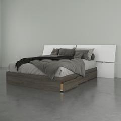 2-Piece Bedset With Bed Frame And Headboard, Queen|Bark Grey & White