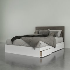2-Piece Bedset With Bed Frame And Headboard In Queen|Bark Grey & White