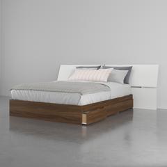 2-Piece Bedset With Bed Frame And Headboard, Queen|Walnut & White