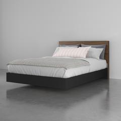 2-Piece Bedset With Bed Frame And Headboard, Queen|Walnut Black & Black