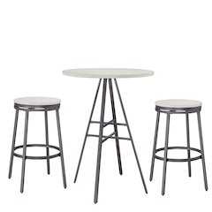3 Piece Pub Table Set - with Backless Barstools - Slate Grey/Whitewashed