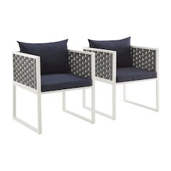 Aluminum Outdoor Patio Dining Armchair Set Of 2 With Cushioned Seating
