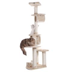 74 " H Press Wood Real Wood Cat Tree With Cured Sisal Posts For Scratching