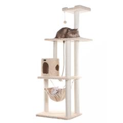 70" Real Wood Cat Furniture,Ultra Thick Faux Fur Covered Cat Condo House, Beige