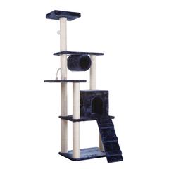 71" Navy Real Wood Cat Climbing Tower, Cat Scratching Furniture