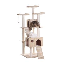 74" Multi-Level Real Wood Cat Tree Large With Sratchhing Posts, Beige