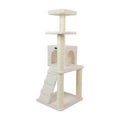 Ivory Fleece Covered 53" High Real Wood Cat Tree