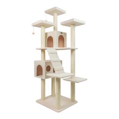 Real Wood Cat Tree In Ivory, Multi Levels With Ramp