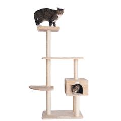 57-Inch Real Wood Cat Tree In Beige With Playhouse And Perch
