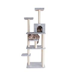 74-Inch Real Wood Cat Tree With Seven Levels, Silver Gray