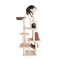Wood Cat Climber Play House, Cat Furniture With Playhouse,Lounge Basket, In Gold
