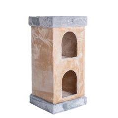 Double Condo Real Wood Cat House With Sratching Carpet For Cats, Kitty Enjoyment